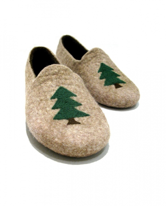 Wool slippers with fur tree