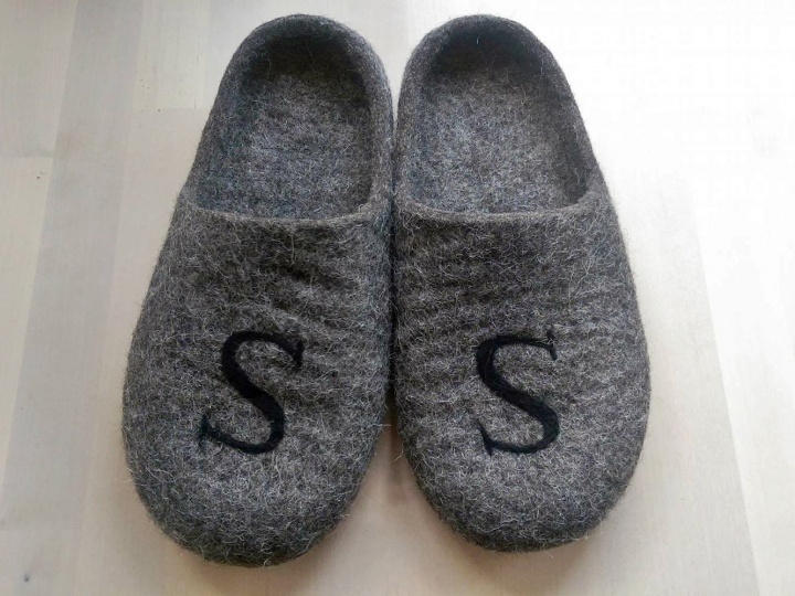 Grey slippers with initials