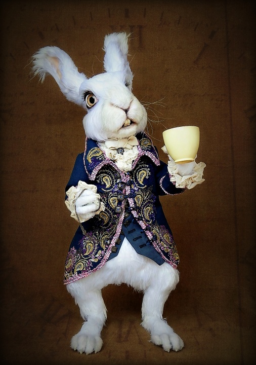 Crochet white rabbit - poseable art doll - inspired by 'Alice In Wonderland'