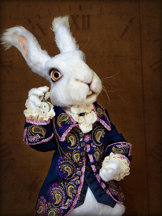 Crochet white rabbit - poseable art doll - inspired by 'Alice In Wonderland' picture no. 2