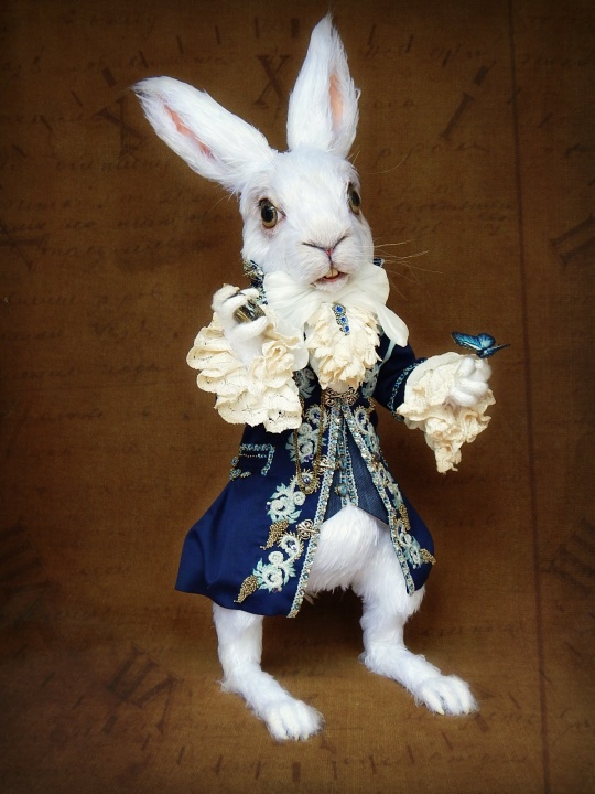 White Rabbit / Alice In Wonderland / - crochet poseable soft sculpture, art doll picture no. 2