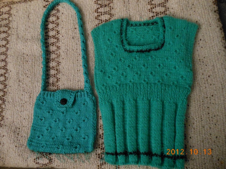 knitted waistcoat and handbag for 2 year girl