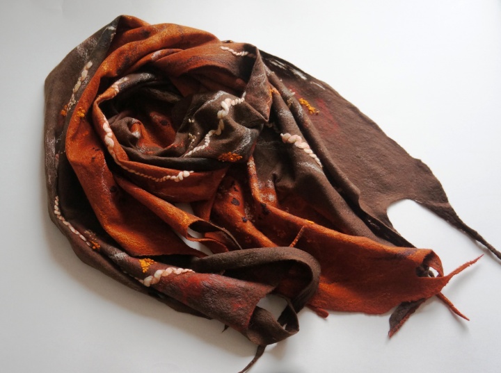 Handmade felted scarf. Gorgeous felted scarf-cloak for woman. Warm. Natural. For