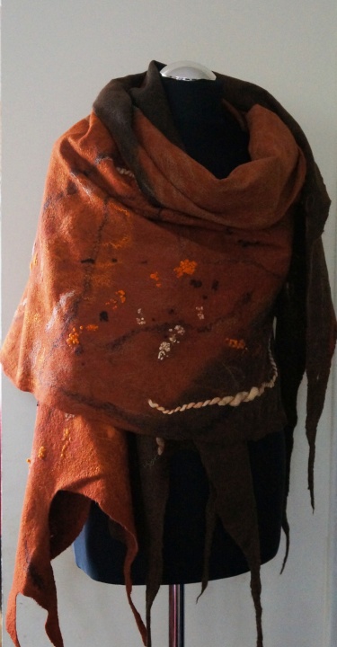 Handmade felted scarf. Gorgeous felted scarf-cloak for woman. Warm. Natural. For picture no. 3