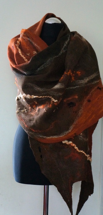 Handmade felted scarf. Gorgeous felted scarf-cloak for woman. Warm. Natural. For picture no. 2