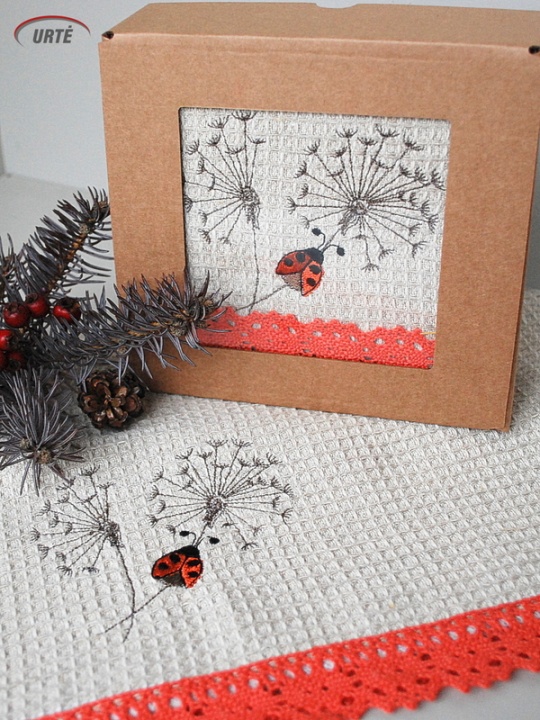 Linen kitchen towel with ladybird