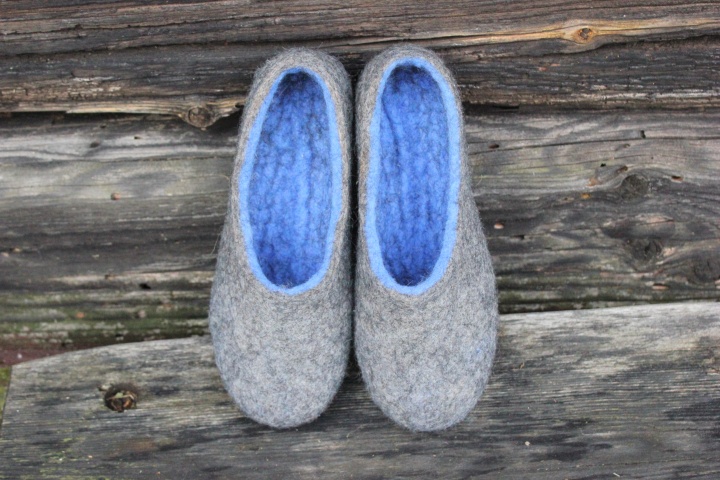 Felted slippers size 38/EU ,,grey-blue"