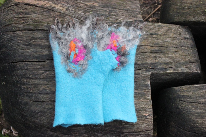 Felted mittens fingerless gloves,,Turquoise" picture no. 2