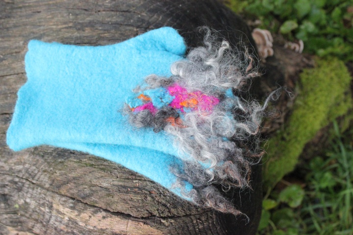 Felted mittens fingerless gloves,,Turquoise"