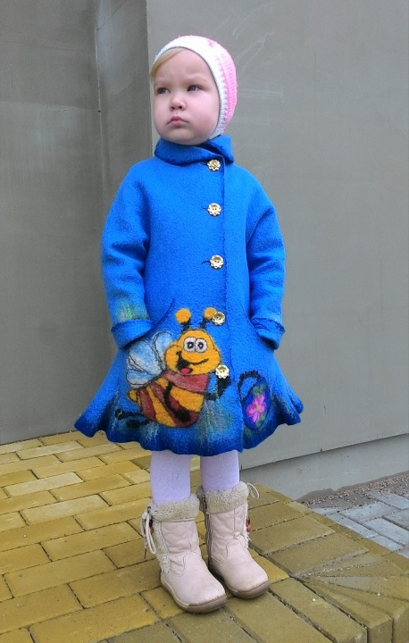 Blue felted coat for girl