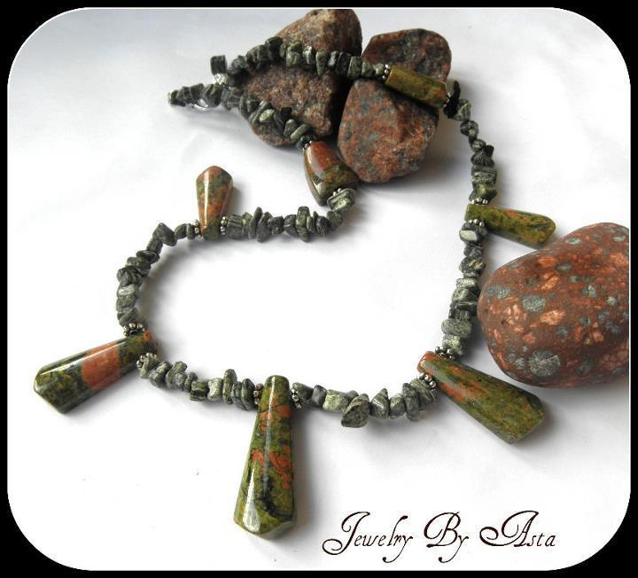 Handmade Jewelry Unakite Necklace Gemstone Beads Fashion 