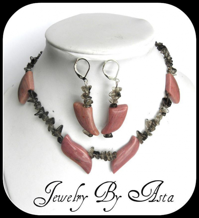 Handmade Jewelry Set Rhodonite Necklace Earrings Gemstone Beads Fashion 