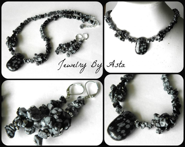 Handmade Jewelry Set Obsidiane Necklace Earrings Gemstone Beads Fashion 2017