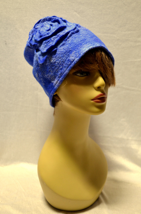 Felted hat "Blue Rose".