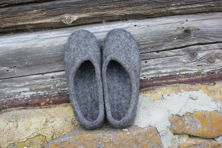 Women felted slippers natural grey color size 38