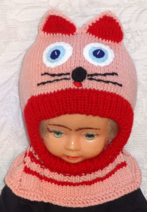 Hat helmet Red pink cat
