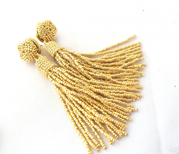 Gold beaded tassel earrings picture no. 2