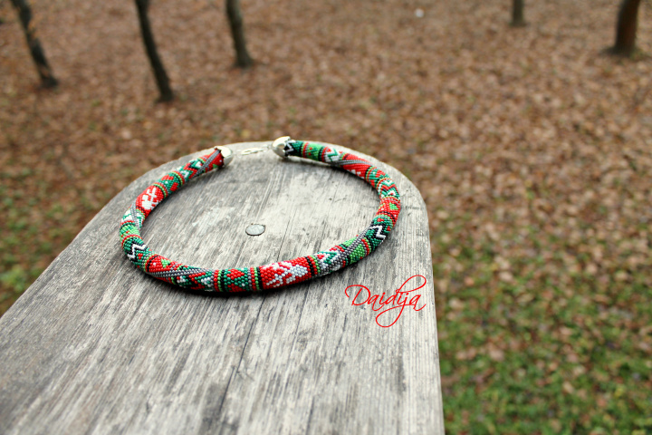 Jingles bells Christmas mood beaded crochet rope necklace with deer, snowflake picture no. 2