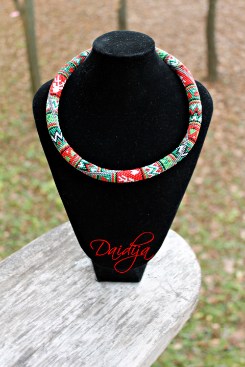 Jingles bells Christmas mood beaded crochet rope necklace with deer, snowflake