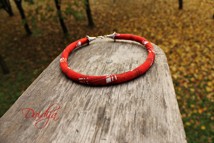 Beaded rope necklaces checkered red and white, crochet rope, bead crochet picture no. 2