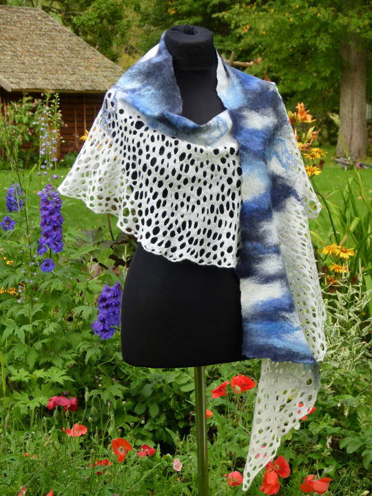 felted white and blue cloak  "heaven"