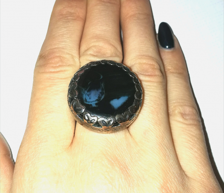 Ring with agate, brass, German silver