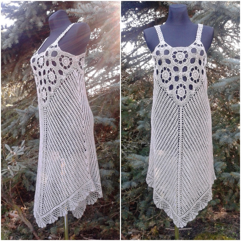 Linen falx crochet dress