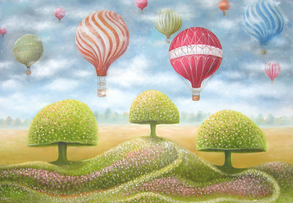 Air balloons 100x70, oil, canvas.
