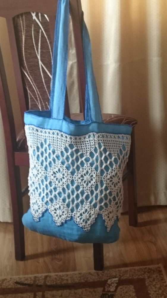 Summer linen handbag with cotton lace picture no. 2