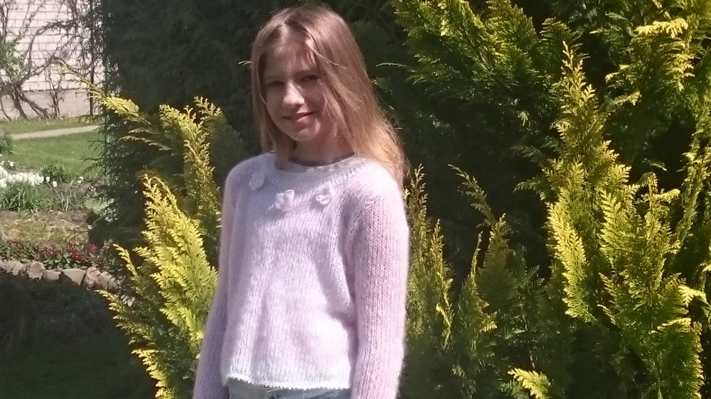 Handmade knitted fashionable sweater for 11 12 years old girl