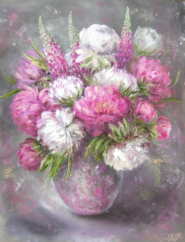 Peonies and lupines 55x70, oil on canvas