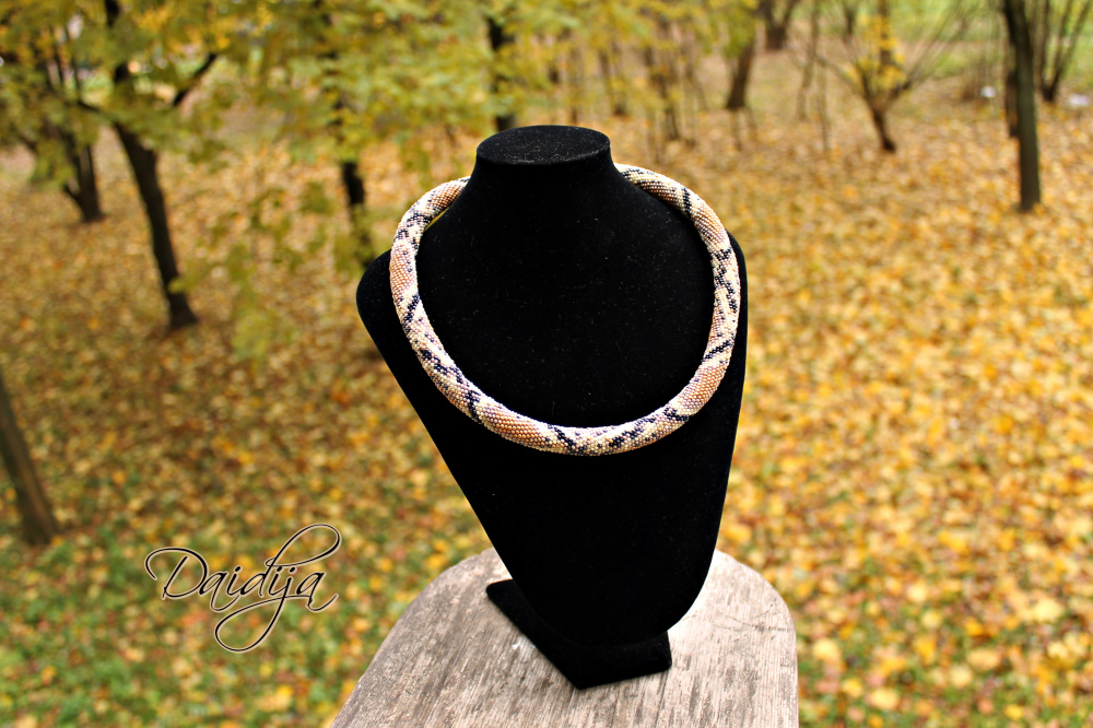 Beaded Choker - "Piton", Beaded Rope Necklace, snake print, Beaded rope crochet