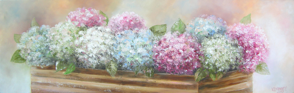 Hydrangea 95x30 oil on canvas.