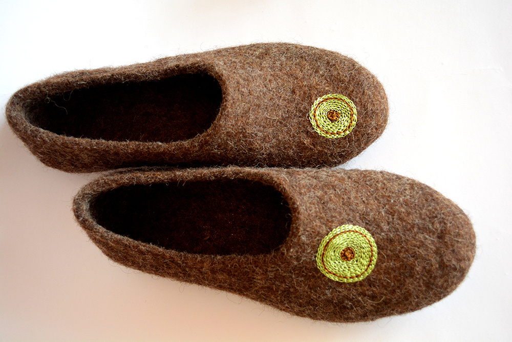 Chocolate felted slippers