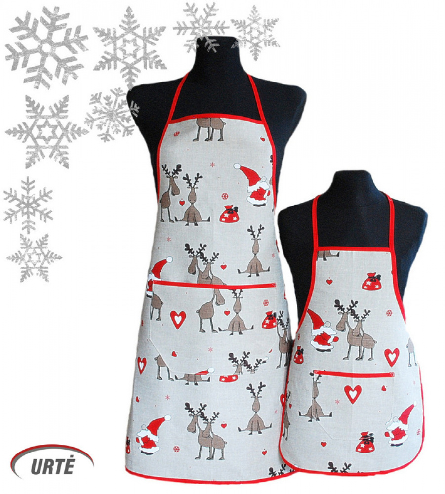 Linen Cotton Apron Christmas Deer, Funny Kitchen Apron, Cute Linen Apron