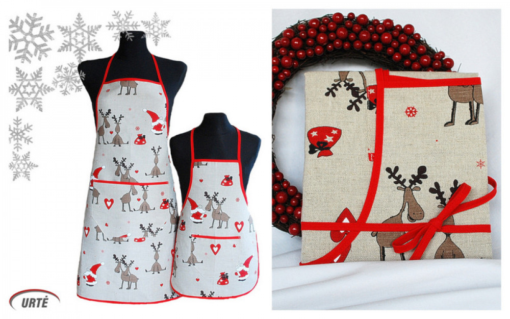 Linen Cotton Apron Christmas Deer, Funny Kitchen Apron, Cute Linen Apron picture no. 3