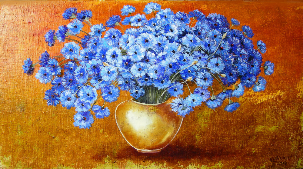 Rugiagėlės 35x65, aliejus, drobė