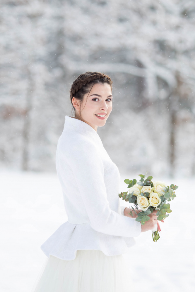 White wool  bridal winter coat