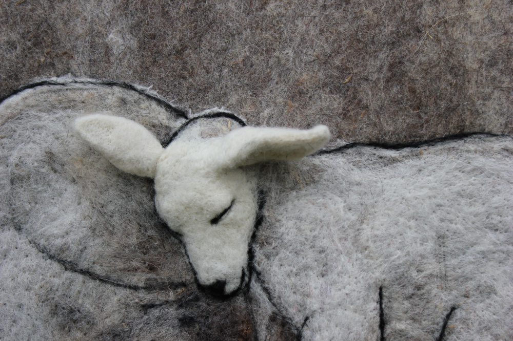 Needle felted relief picture "Lambs" picture no. 2