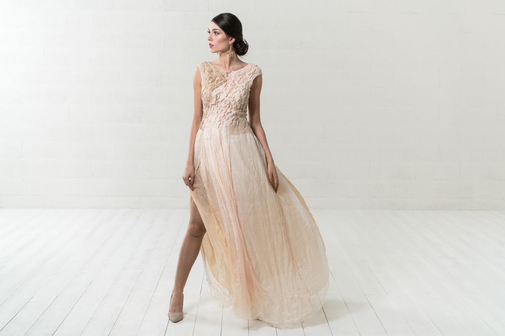 Natural silk dress nuno felt technic
