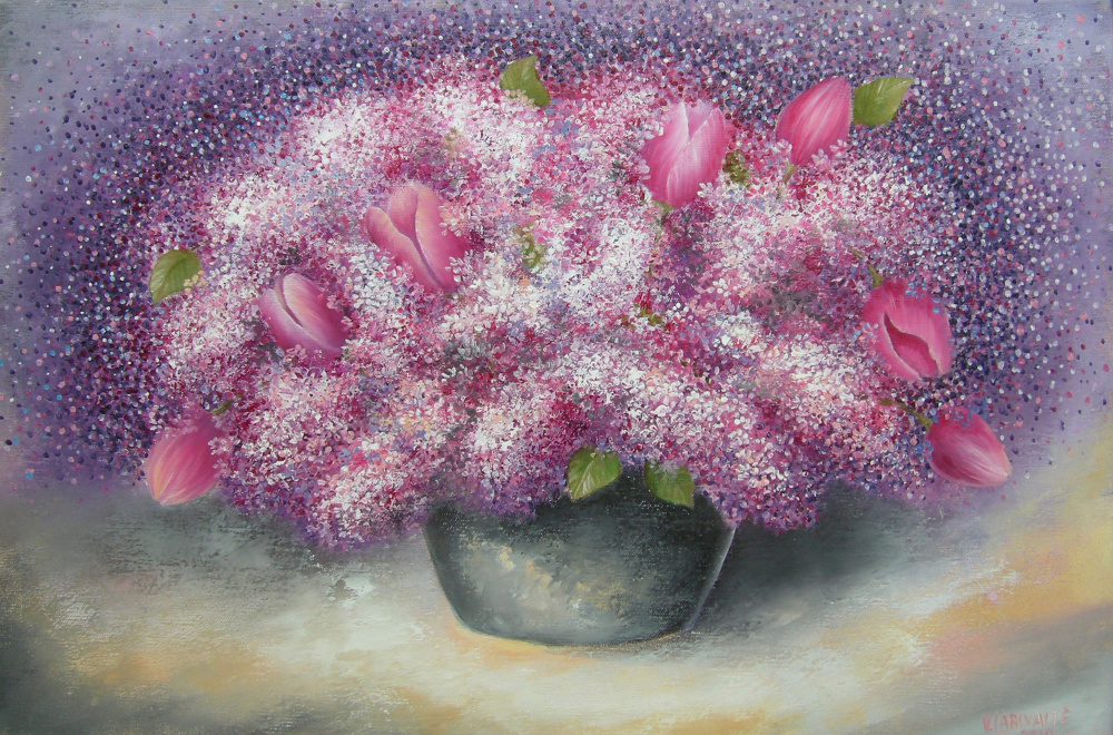 Alyvos ir tulpes 60x40