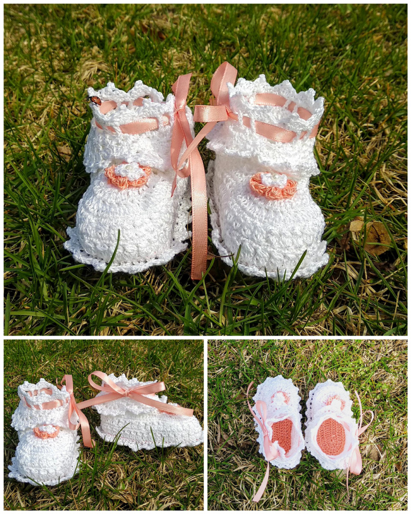 Crochet white baby shoes 