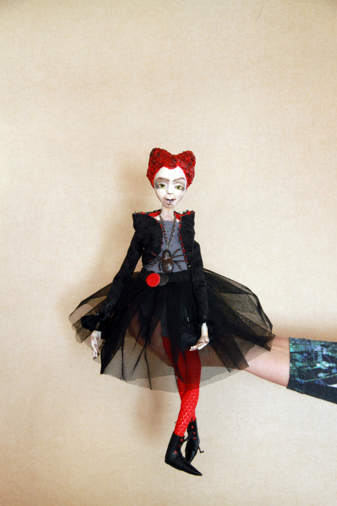 OOAK collectibles art doll, Halloween doll decoration, Black art doll, Polymer c