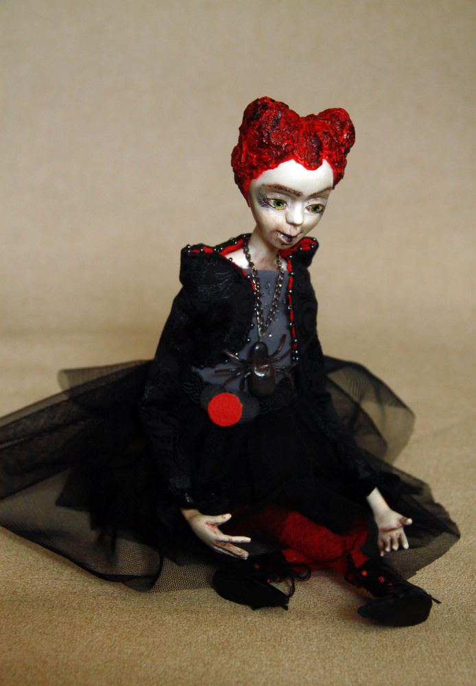 OOAK collectibles art doll, Halloween doll decoration, Black art doll, Polymer c picture no. 2