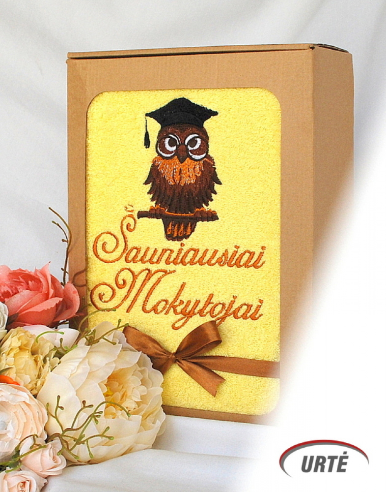 Dovana mokytojai - siuvinėtas rankšluostis - Knygų pelėda