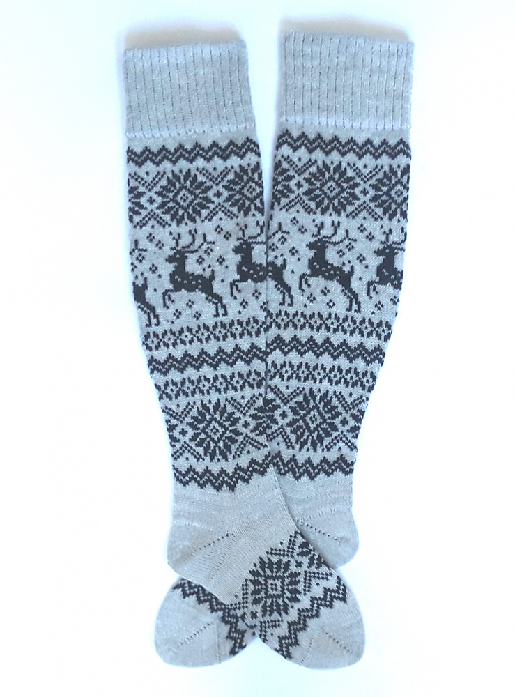 Gray long wool socks with Deer picture no. 2