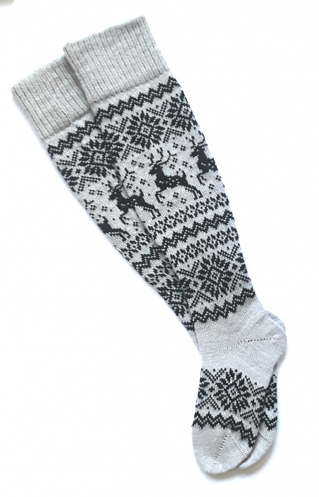 Gray long wool socks with Deer picture no. 3