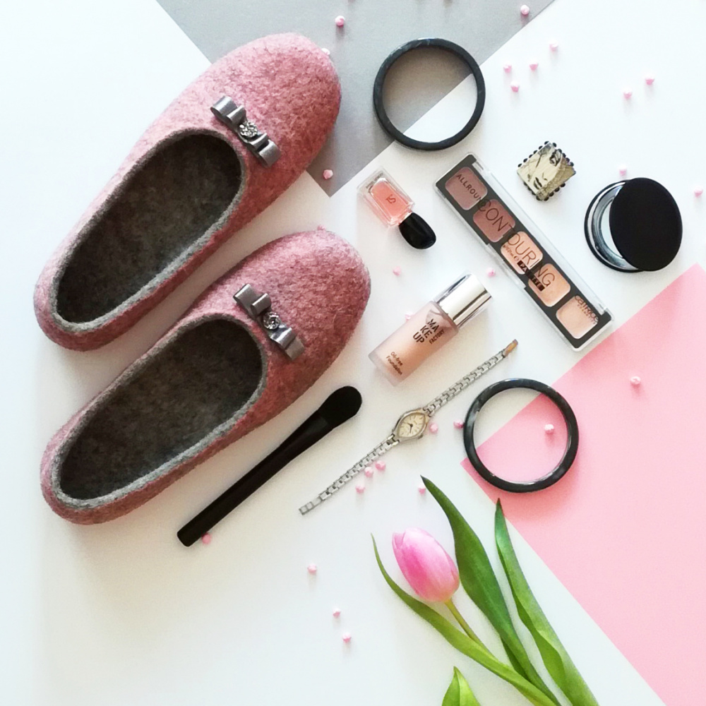 Felted women's house shoes PINK