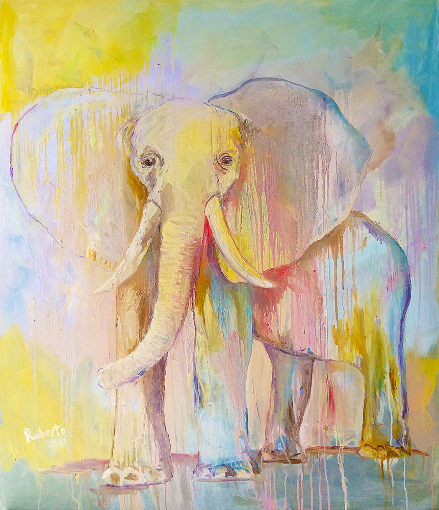 Sunny elephant, 95x120, oil, canvas, Robertas Kasperovicius