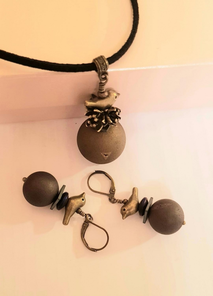 Set - earrings and pendant "Birds ..."